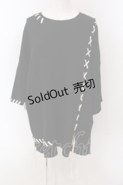 画像1: HARE / レースアップステッチ半袖ニット  ブラック O-25-05-10-028-LO-TO-IG-OS