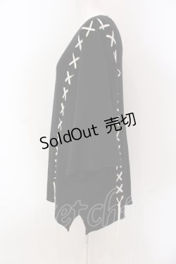 画像2: HARE / レースアップステッチ半袖ニット  ブラック O-25-05-10-028-LO-TO-IG-OS