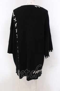 画像3: HARE / レースアップステッチ半袖ニット  ブラック O-25-05-10-028-LO-TO-IG-OS