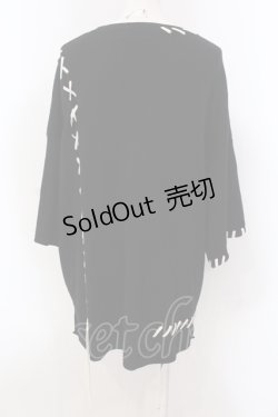 画像3: HARE / レースアップステッチ半袖ニット  ブラック O-25-05-10-028-LO-TO-IG-OS