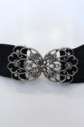axes femme / 立体薔薇ゴムベルト  クロ×シルバー O-25-05-11-003-AX-ZA-IG-OS
