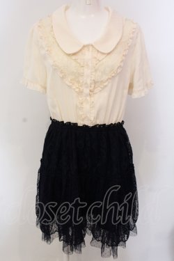 画像1: axes femme / レース切り替えブラウス風ワンピース M アイボリー×ネイビー O-25-05-12-038-AX-OP-IG-OS