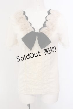 画像1: axes femme / ローズモチーフフリルトップス M アイボリー×クロ O-25-05-12-048-AX-TO-IG-OS