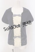 axes femme / レースタックリボンパフトップス M ネイビー×アイボリー O-25-05-12-050-AX-TO-IG-OS