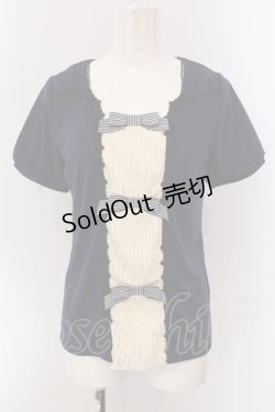 画像1: axes femme / レースタックリボンパフトップス M ネイビー×アイボリー O-25-05-12-050-AX-TO-IG-OS