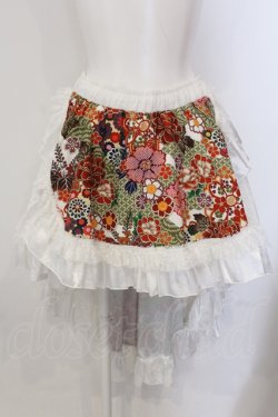画像1: Qutie Frash / 和柄後ろロングパニエスカート  ホワイト×レッド O-25-05-13-006-QU-SK-OW-OS