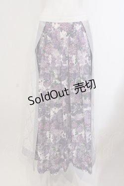 画像1: Qutie Frash / 和柄プリーツロンスカ  ホワイト×パープル O-25-05-13-009-QU-SK-OW-OS