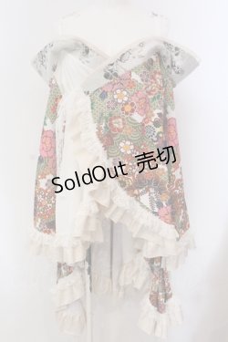 画像1: Qutie Frash / オフショル着物カーデ  ホワイト×レッド O-25-05-13-010-QU-TO-OW-OS