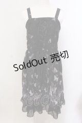 axes femme / 蝶柄レースアップチュニックワンピース M クロ O-25-05-15-035-AX-OP-IG-OS