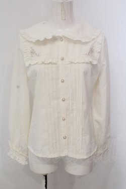 画像1: axes femme POETIQUE / ウサギ刺繍ブラウス M キナリ O-25-05-15-062-AX-BL-OW-OS
