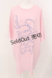 Candy Stripper / ICE CREAM BUNNY BIG Tシャツ 2 ピンク O-25-05-15-085-PU-TS-YM-ZY