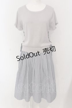 画像1: axes femme / ニット切り替えサイドあみ下げワンピース M アオ×グレー O-25-05-17-038-AX-OP-OW-OS