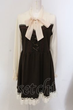 画像1: axes femme / ドッキングボータイワンピース M キナリ×ブラウン O-25-05-17-045-AX-OP-OW-OS