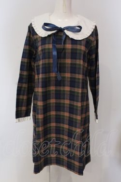 画像1: Favorite / リボン付きチェック柄ワンピース M〜L グリーン系 O-25-05-17-063-LO-TO-OW-OS