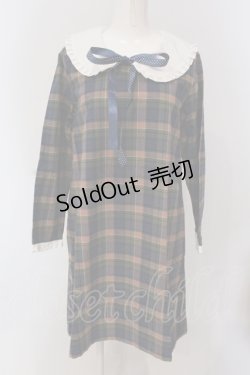 画像1: Favorite / リボン付きチェック柄ワンピース M〜L グリーン系 O-25-05-17-063-LO-TO-OW-OS