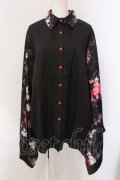 NieR Clothing / 着物風袖ブロッキングシャツ【和柄九尾(赤)】  ブラック×レッド O-25-05-17-014-PU-BL-IG-OS