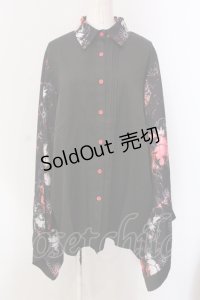 NieR Clothing / 着物風袖ブロッキングシャツ【和柄九尾(赤)】  ブラック×レッド O-25-05-17-014-PU-BL-IG-OS