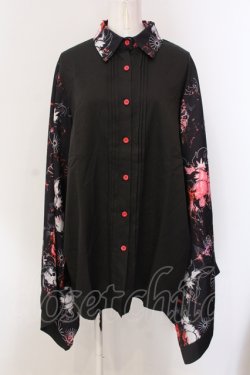 画像1: NieR Clothing / 着物風袖ブロッキングシャツ【和柄九尾(赤)】  ブラック×レッド O-25-05-17-014-PU-BL-IG-OS