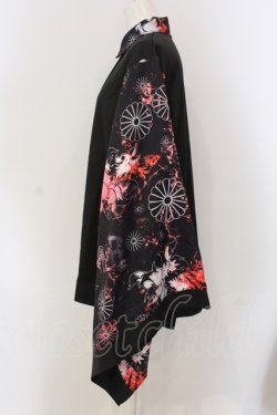 画像2: NieR Clothing / 着物風袖ブロッキングシャツ【和柄九尾(赤)】  ブラック×レッド O-25-05-17-014-PU-BL-IG-OS