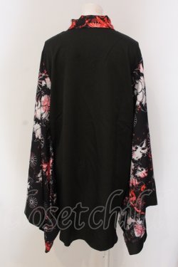 画像3: NieR Clothing / 着物風袖ブロッキングシャツ【和柄九尾(赤)】  ブラック×レッド O-25-05-17-014-PU-BL-IG-OS