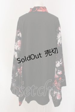 画像3: NieR Clothing / 着物風袖ブロッキングシャツ【和柄九尾(赤)】  ブラック×レッド O-25-05-17-014-PU-BL-IG-OS
