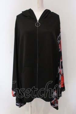 画像1: NieR Clothing / OIOIコラボ着物袖ZIPパーカー  ブラック×レッド O-25-05-17-018-PU-TO-IG-OS