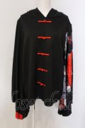 NieR Clothing / FAKEチャイナボタン着物風袖PULLOVER プルオーバー  ブラック×レッド和傘 O-25-05-17-009-PU-TO-IG-OS
