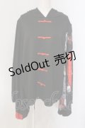 NieR Clothing / FAKEチャイナボタン着物風袖PULLOVER プルオーバー  ブラック×レッド和傘 O-25-05-17-009-PU-TO-IG-OS