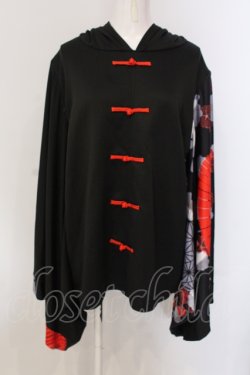 画像1: NieR Clothing / FAKEチャイナボタン着物風袖PULLOVER プルオーバー  ブラック×レッド和傘 O-25-05-17-009-PU-TO-IG-OS