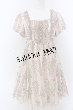 画像1: axes femme / タッセルローズストライプワンピース M ピンクベージュ O-25-05-18-083-AX-OP-OW-OS