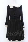 axes femme POETIQUE / 襟刺繍ベロア配色ワンピース M クロ O-25-05-18-092-AX-OP-OW-OS