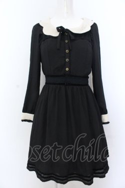 画像1: axes femme POETIQUE / 襟刺繍ベロア配色ワンピース M クロ O-25-05-18-092-AX-OP-OW-OS