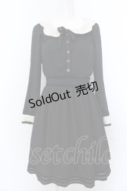 画像1: axes femme POETIQUE / 襟刺繍ベロア配色ワンピース M クロ O-25-05-18-092-AX-OP-OW-OS