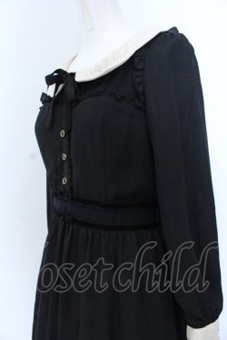画像2: axes femme POETIQUE / 襟刺繍ベロア配色ワンピース M クロ O-25-05-18-092-AX-OP-OW-OS