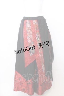 画像1: Qutie Frash / ラップ付き和柄バギーパンツ  レッド O-25-05-18-098-QU-PA-OW-OS