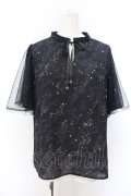 axes femme / 星座柄チュール重ね袖ブラウス M クロ O-25-05-18-029-AX-BL-IG-OS