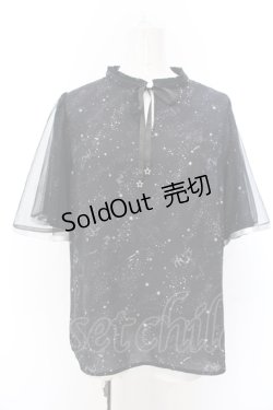 画像1: axes femme / 星座柄チュール重ね袖ブラウス M クロ O-25-05-18-029-AX-BL-IG-OS