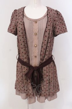 画像1: axes femme / フロッキードットレイヤード風ワンピース M ワイン O-25-05-19-001-AX-OP-OW-OS