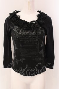h.naoto Blood / バタフライプリントフリルカットソー  ブラック O-25-05-19-086-HN-TO-IG-OS