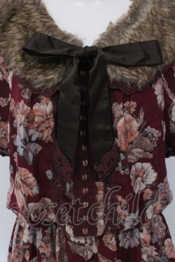 画像2: axes femme / ファーティペ付き花柄ワンピース M ワイン O-25-05-19-013-AX-OP-OW-OS