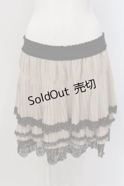 画像1: axes femme / 裾薔薇レースプリーツスカート M ベージュ×ブラウン O-25-05-19-030-AX-SK-OW-OS