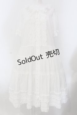 画像1: PINK HOUSE / はしごレース使いピコフリルワンピース  シロ O-25-05-20-010-LO-OP-OW-OS