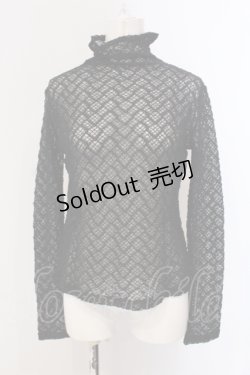 画像1: INGEBORG / リボン付き総レースタートルカットソー  クロ O-25-05-22-051-LO-TO-IG-ZI