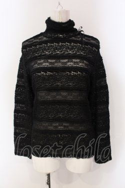 画像1: INGEBORG / 総レースタートルカットソー 9 クロ O-25-05-22-052-LO-TO-IG-OS
