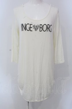 画像1: INGEBORG / サイドギャザーロゴロングカットソー 11 アイボリー O-25-05-22-056-LO-TO-IG-OS