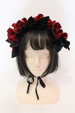 画像2: MARBLE / フリル重ねボリュームヘッドドレス  ブラック×レッド O-25-05-22-006-GO-AC-OW-OS