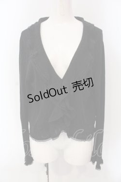 画像1: INGEBORG / 透かし編みテレコフリルカーディガン 11 クロ O-25-05-22-078-LO-TO-IG-OS