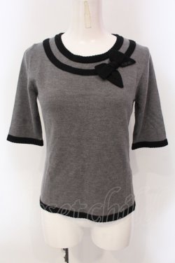 画像1: INGEBORG / リボンニットトップス 9 グレー×クロ O-25-05-22-087-LO-TO-IG-OS