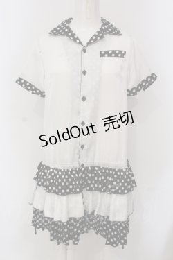 画像1: ALGONQUINS / フリルティアードシャツワンピース  ホワイト×ブラックドット O-25-05-26-098-AL-OP-IG-OS