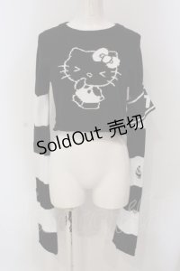 DimMoire / 【HELLO KITTY×DimMoire】しましまダメージニット F ブラック×ホワイト O-25-05-26-100-PU-TO-OW-OS